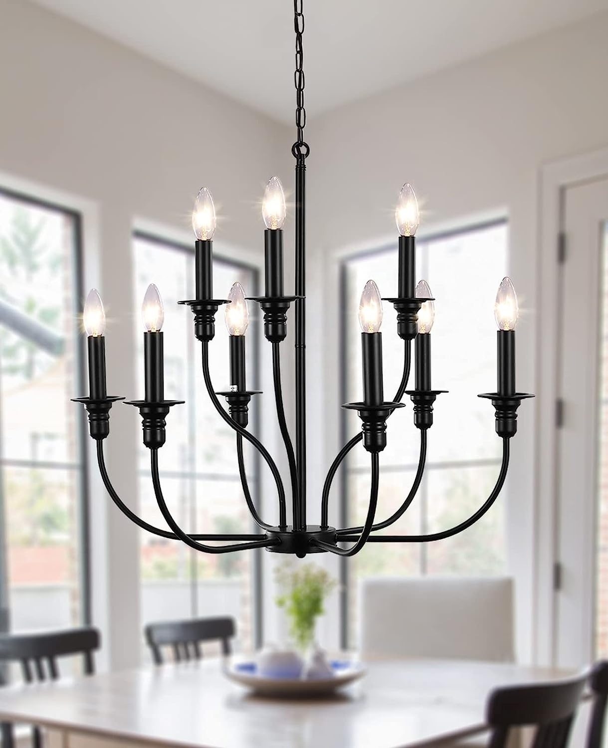 Nordic top luxury country villa style Candle Matte Black 9-Light,indoor led can be adjusted Chandelier Ceiling light