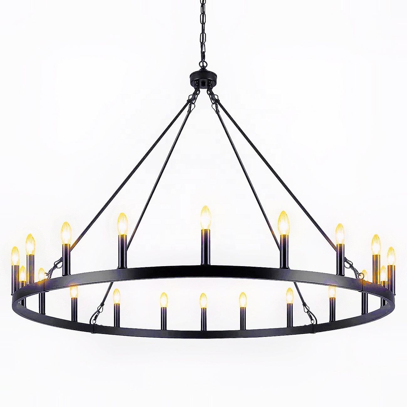 American retro country house style matte industrial black Wagon Wheel Large Pendant lamp candle chandeliers 20 bulb