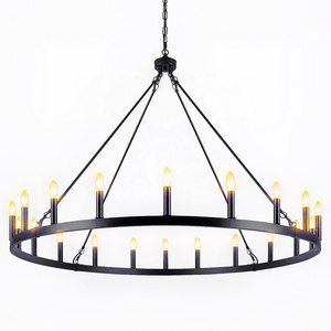 American retro country house style matte industrial black Wagon Wheel Large Pendant lamp candle chandeliers 20 bulb