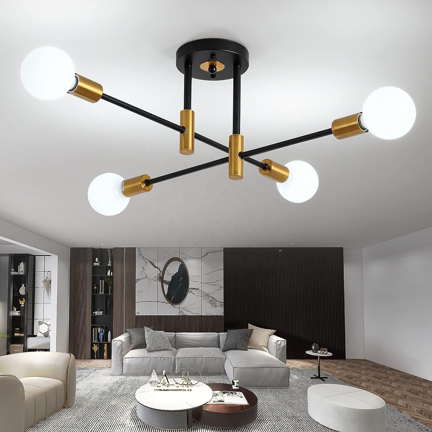 Sputnik Black gold modern interior lighting ceiling hanging  Pendant Lighting Semi Flush Mount Adjustable Arm Chandelier 4 light