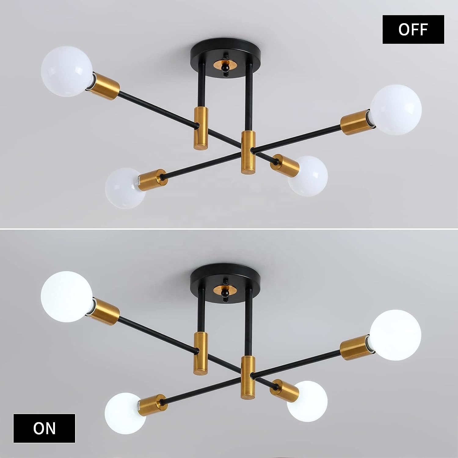 Sputnik Black gold modern interior lighting ceiling hanging  Pendant Lighting Semi Flush Mount Adjustable Arm Chandelier 4 light