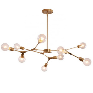 Mid-Century Modern gold Sputnik Chandelier Brushed Brass Industrial Flush Mount Ceiling Light Fixture Adjustable Hanging Lamp