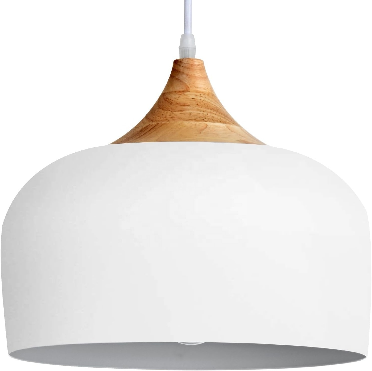 Modern Large White Pendant Lights,Wooden Dome Pendant Light Fixture,Adjustable Hanging Pendant Lighting Lamp