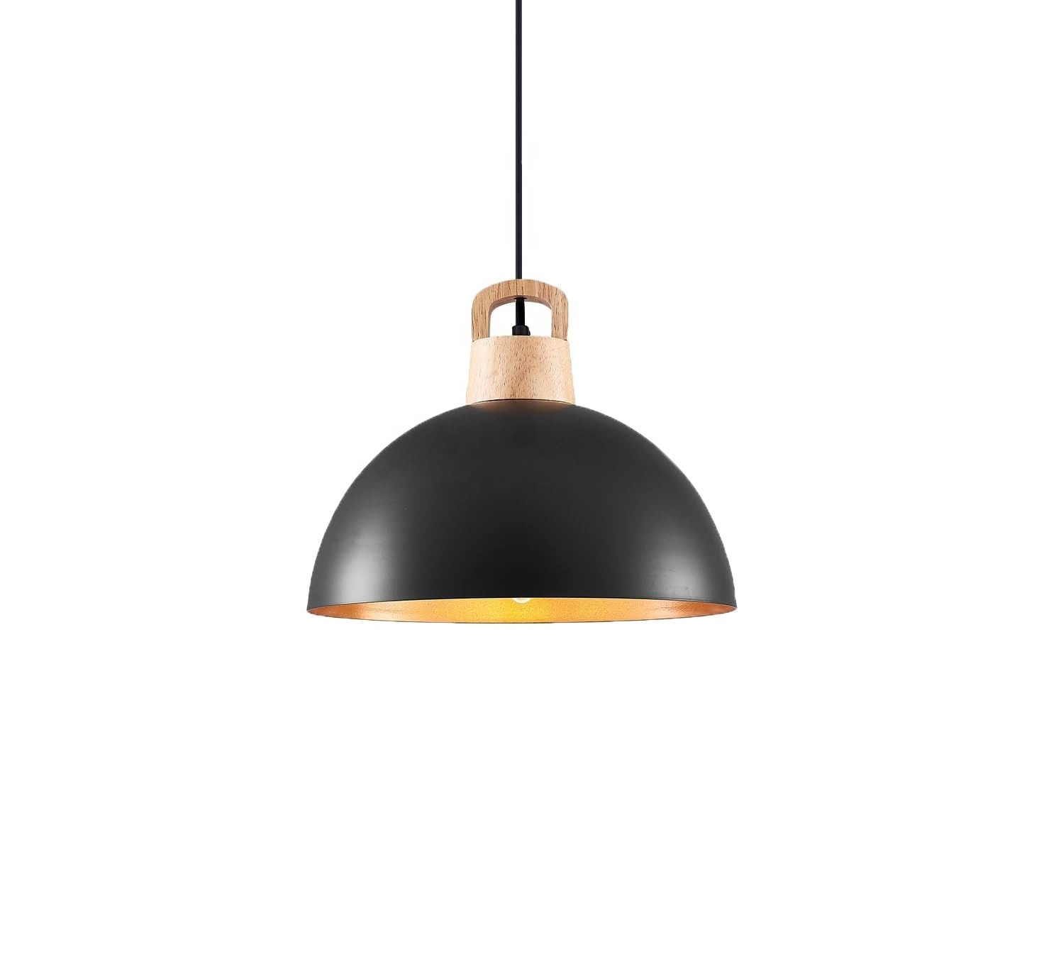 Black Industrial chandelier,Wood Hanging Light Fixtures for Kitchen Island,Metal Dome Pendant Lamp