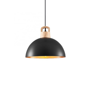 Black Industrial chandelier,Wood Hanging Light Fixtures for Kitchen Island,Metal Dome Pendant Lamp