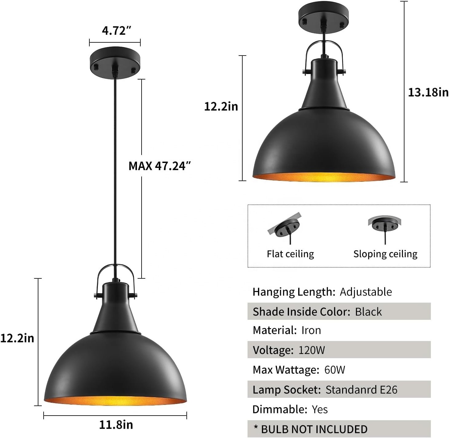 Industrial Pendant Light Metal Farmhouse Pendant Lights, Dome Pendant Lights, Pendant Lights Kitchen Island