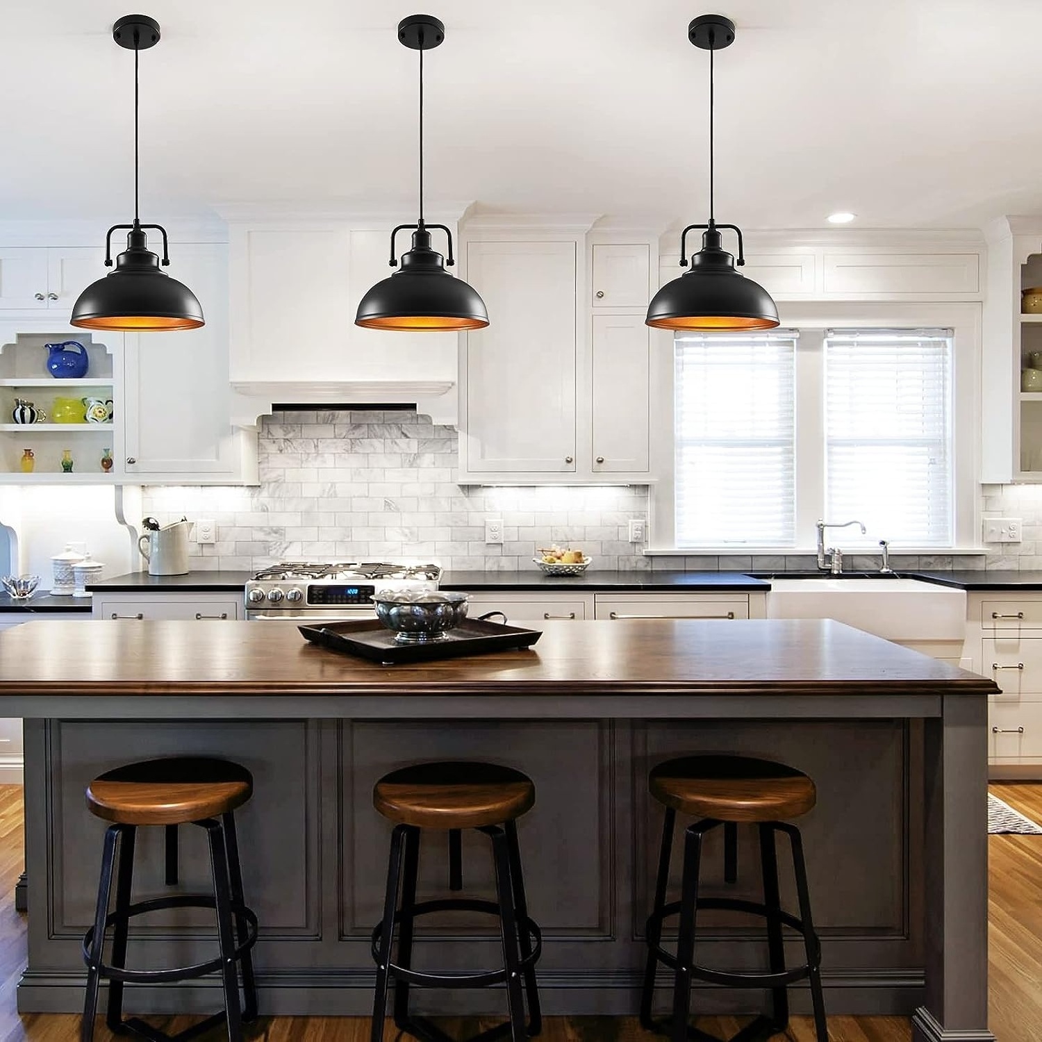 Retro pot lid black hanging ceiling lights, farmhouse lighting kitchen island hanging lights