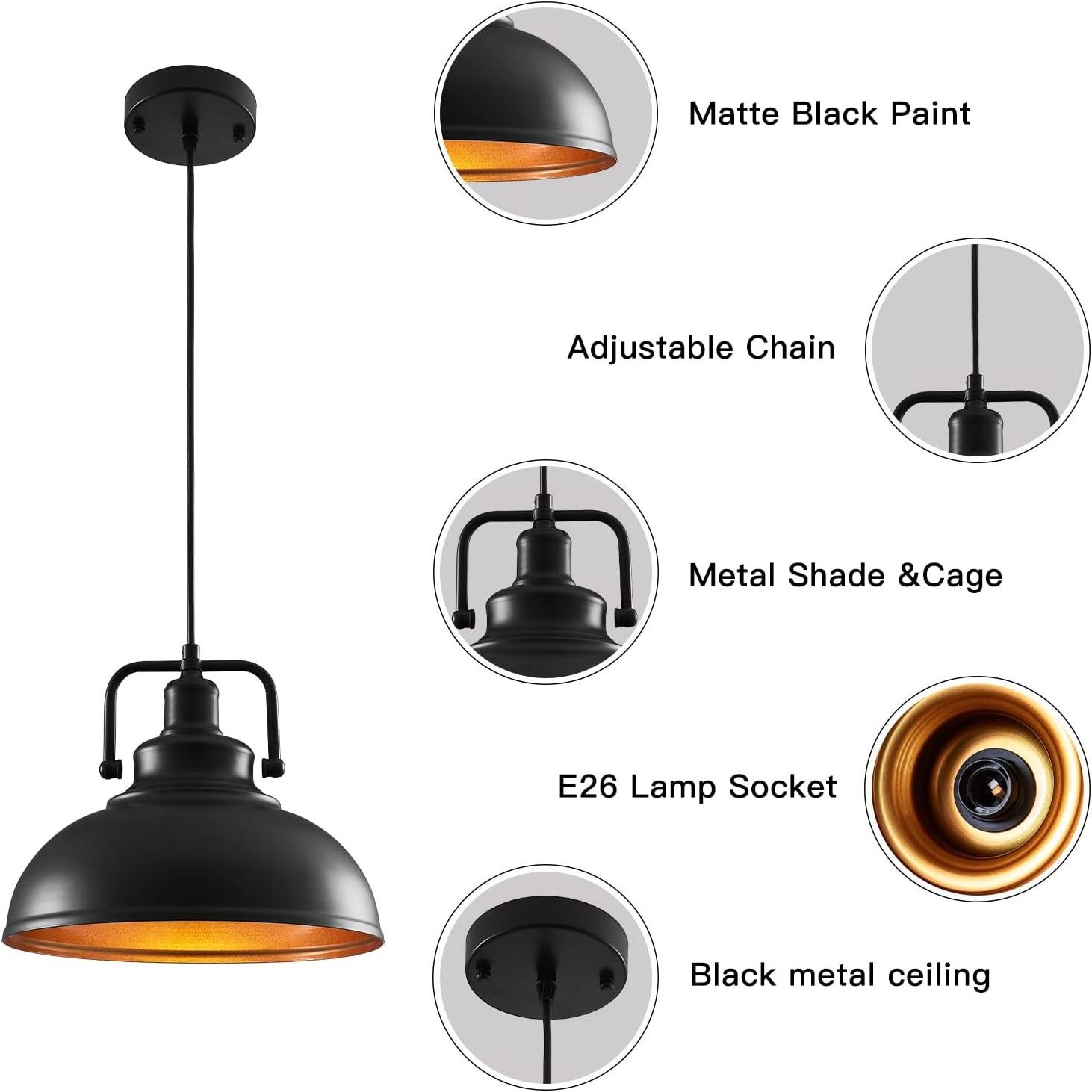 Retro pot lid black hanging ceiling lights, farmhouse lighting kitchen island hanging lights