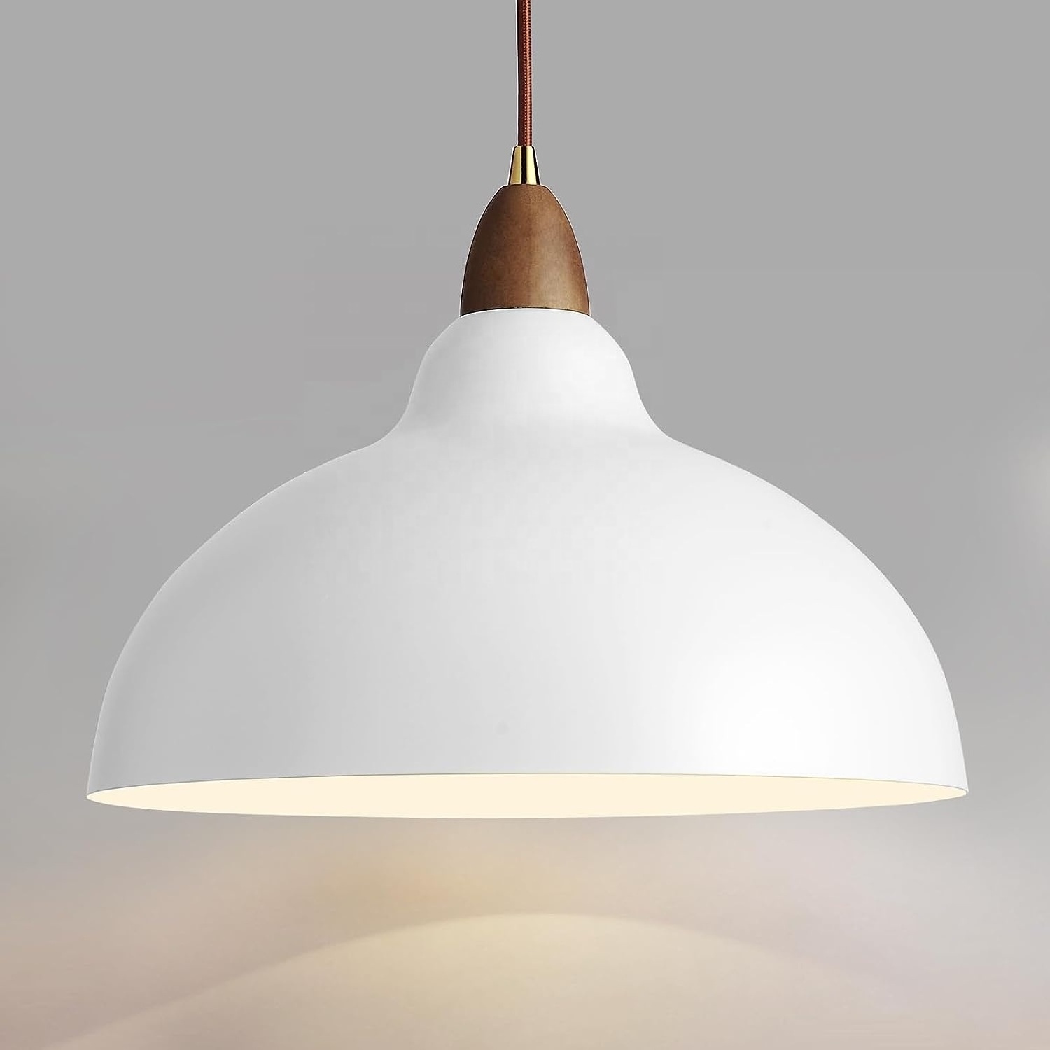 Modern Wood Pattern Dome Ceiling Hanging Light Fixture Lantern Lighting Pendant Lights White