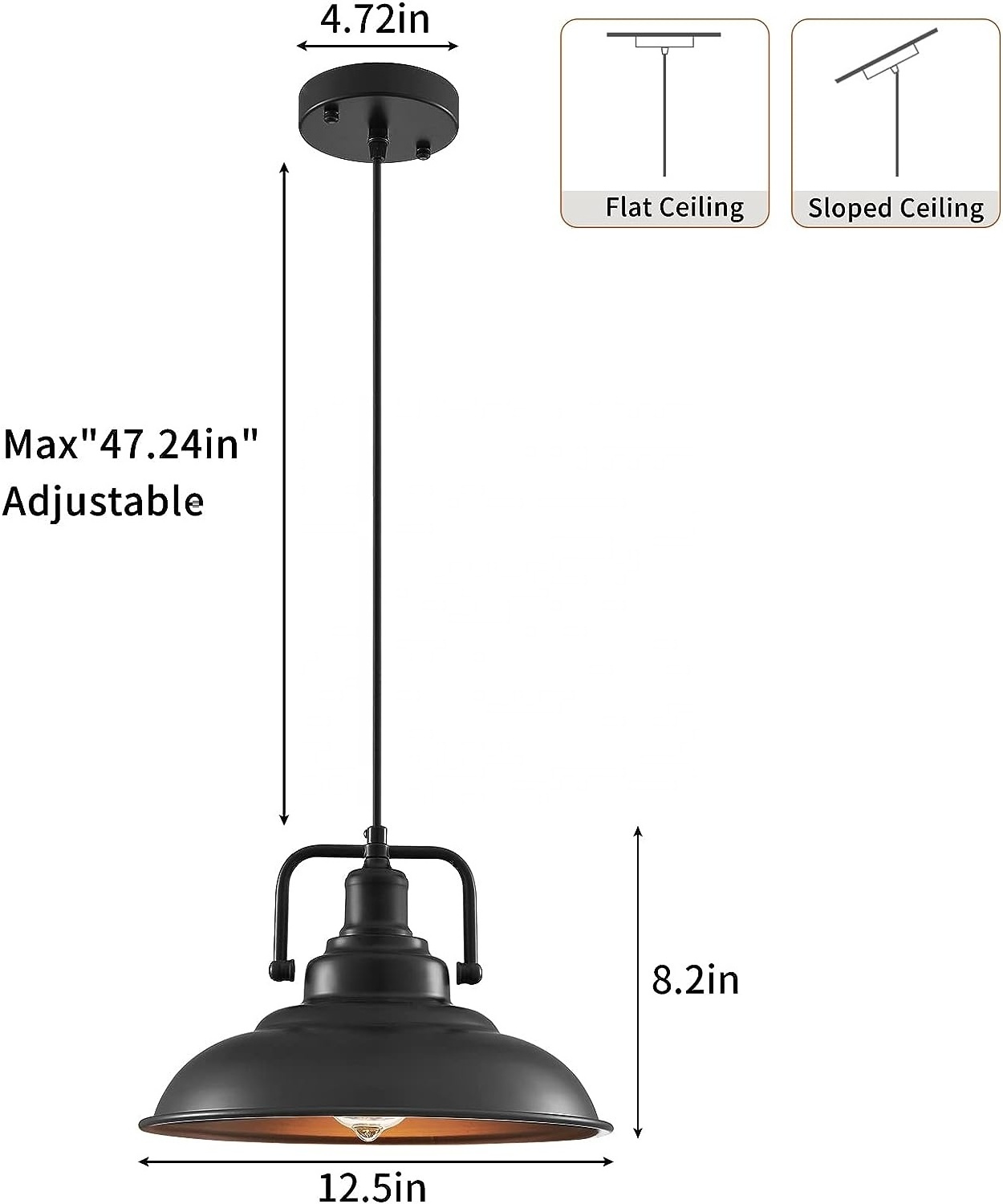 Black Pendant Light fixtures,Matte ceiling lamp Kitchen Island,Industrial Pendant lamp