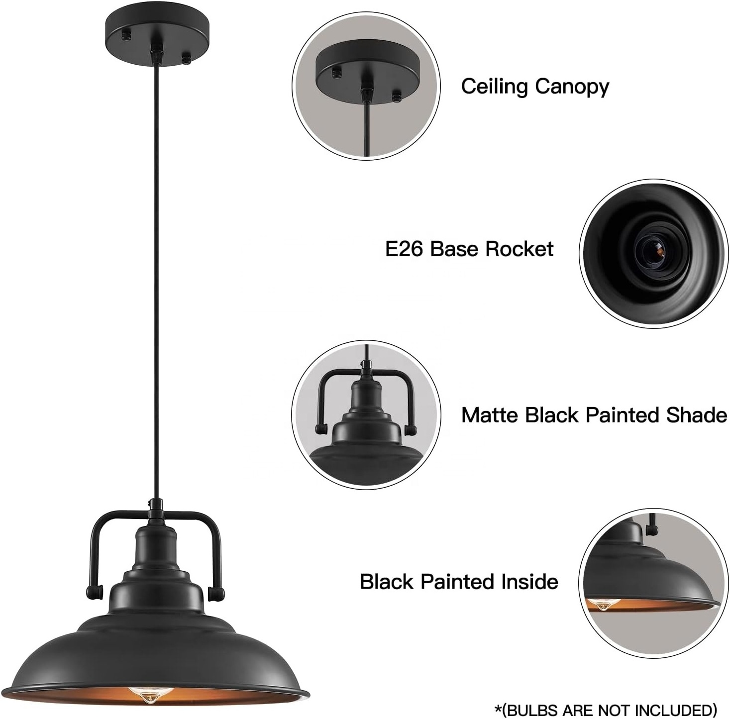 Black Pendant Light fixtures,Matte ceiling lamp Kitchen Island,Industrial Pendant lamp