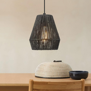 Modern Woven Pendant Light Fixtures,Farmhouse Coastal Hanging Lamp,Matte Black Pendant Light