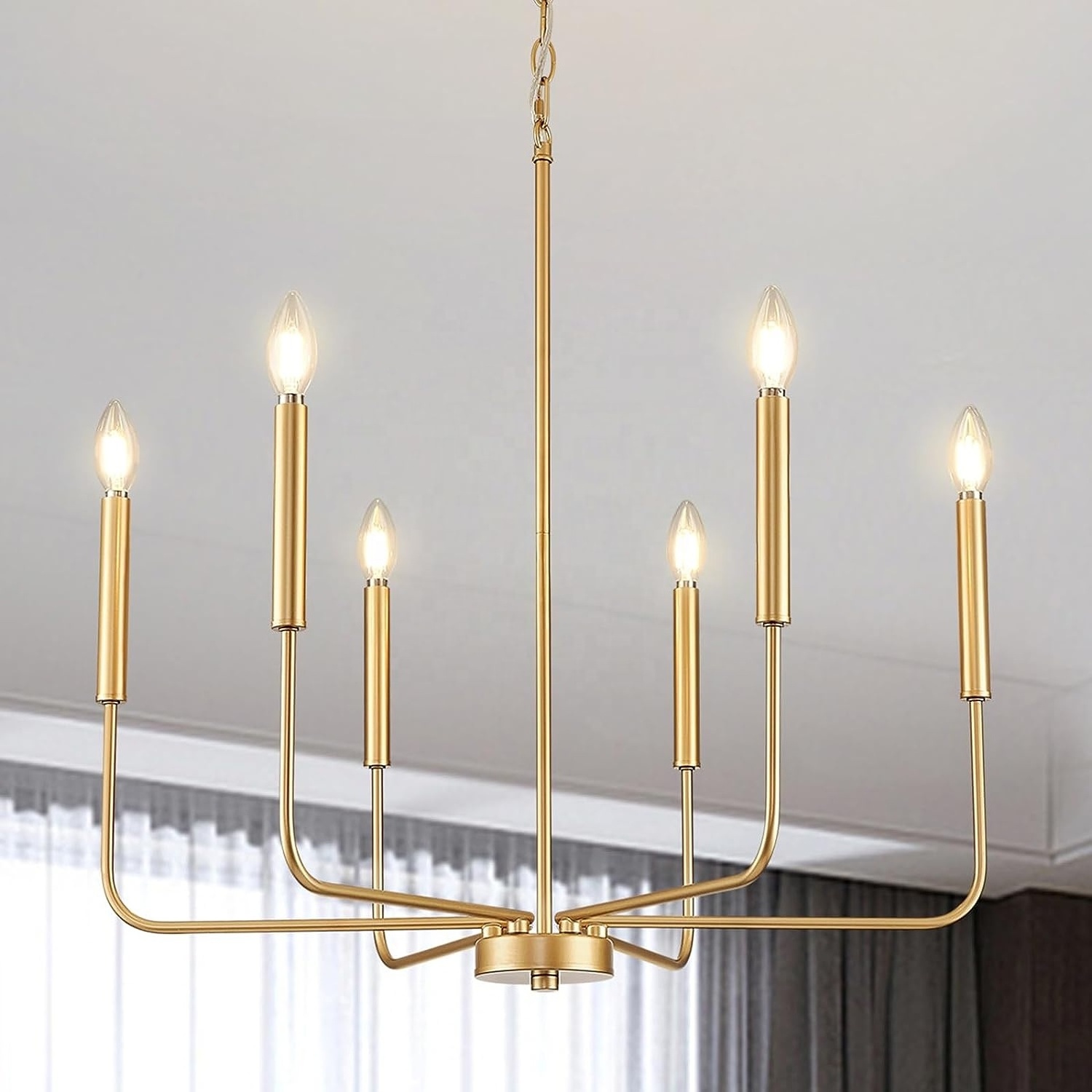 American rustic chandelier candle gold chandelier, restaurant lighting 6-lights hanging ceiling lights