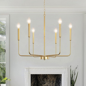 Gold Chandelier Light Fixture 6 Lights Farmhouse Candle Brass Ceiling Hanging Chandeliers