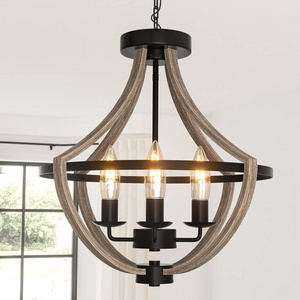 Farmhouse Light Fixtures Chandelier, 4-Light Rustic Flush Mount Ceiling Light, Modern Faux Wood Light Fixture