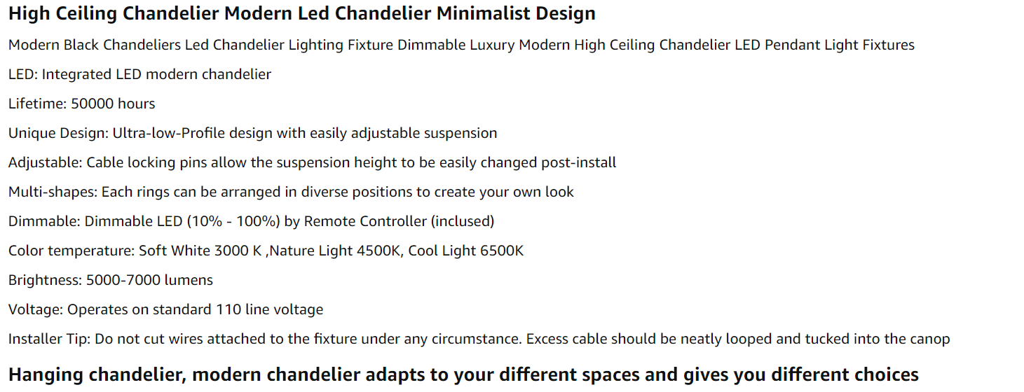 Modern Chandelier 10-Light Adjustable Height Hanging Ceiling Light Fixture, Large Chandeliers for High Ceilings