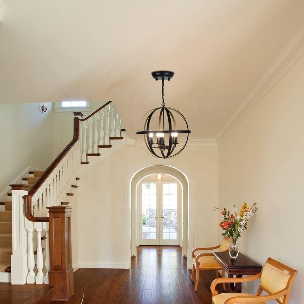 OPPstable Modern industrial chandelier, farmhouse matte black sphere candle chandelier -5 lights