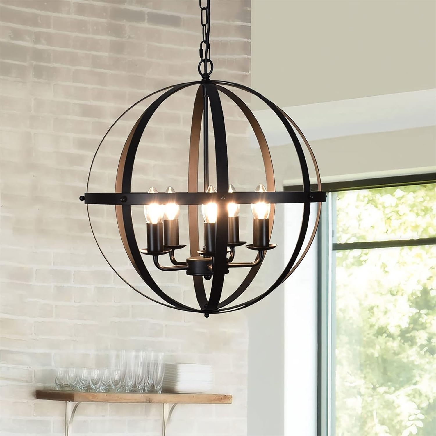 OPPstable Modern industrial chandelier, farmhouse matte black sphere candle chandelier -5 lights