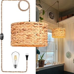 OPPstable Hand-Woven Rattan Pendant Light Round Transitional Minimalist Boho Large Pendant Light