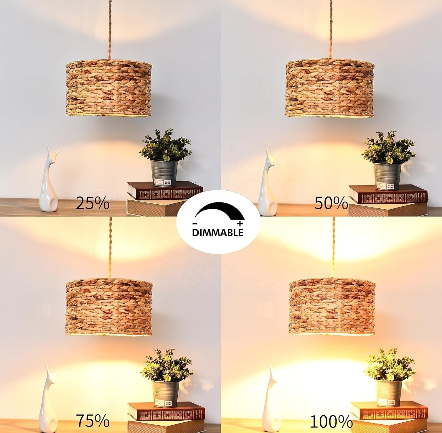 OPPstable Hand-Woven Rattan Pendant Light Round Transitional Minimalist Boho Large Pendant Light