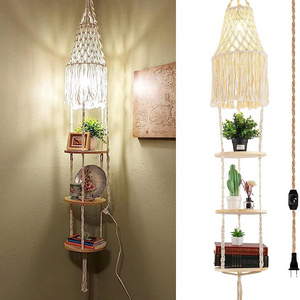 OPPstable Plug in Pendant Light,3 Tier Hanging Plant Shelf Shelves Bohemian Decor chandelier lamp