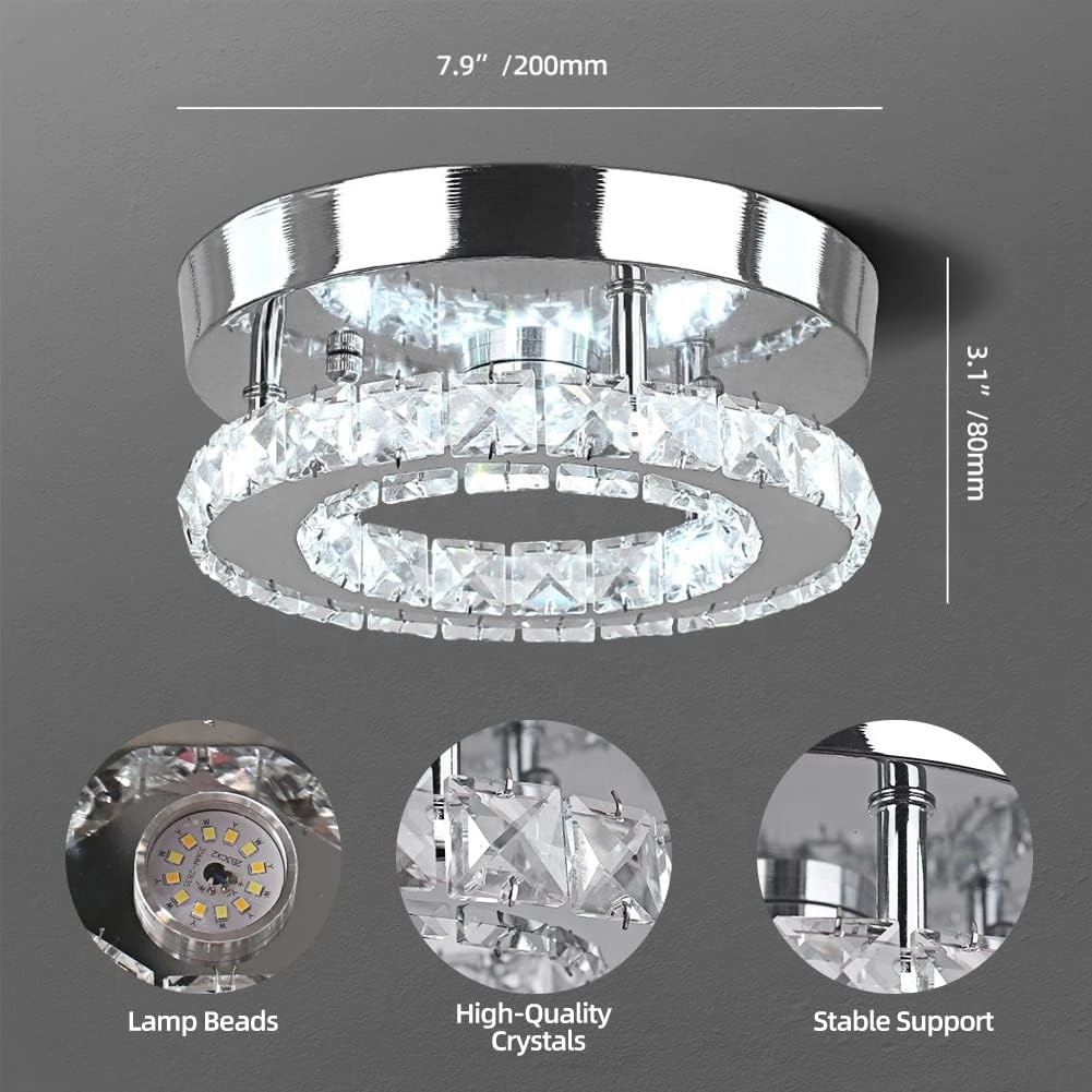 Woholitable magnificent Crystal Chandelier LED Flush Mount Pendant Light Mini hanging Light Fixture