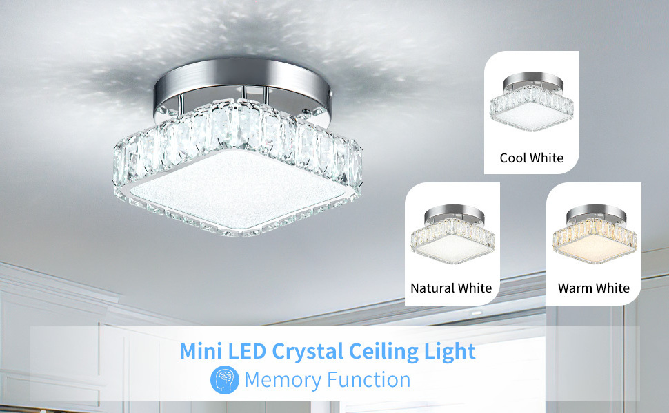 Woholitable Crystal Ceiling Light Small Chandeliers LED Semi Flush Modern Cold White Mini Light Fixture