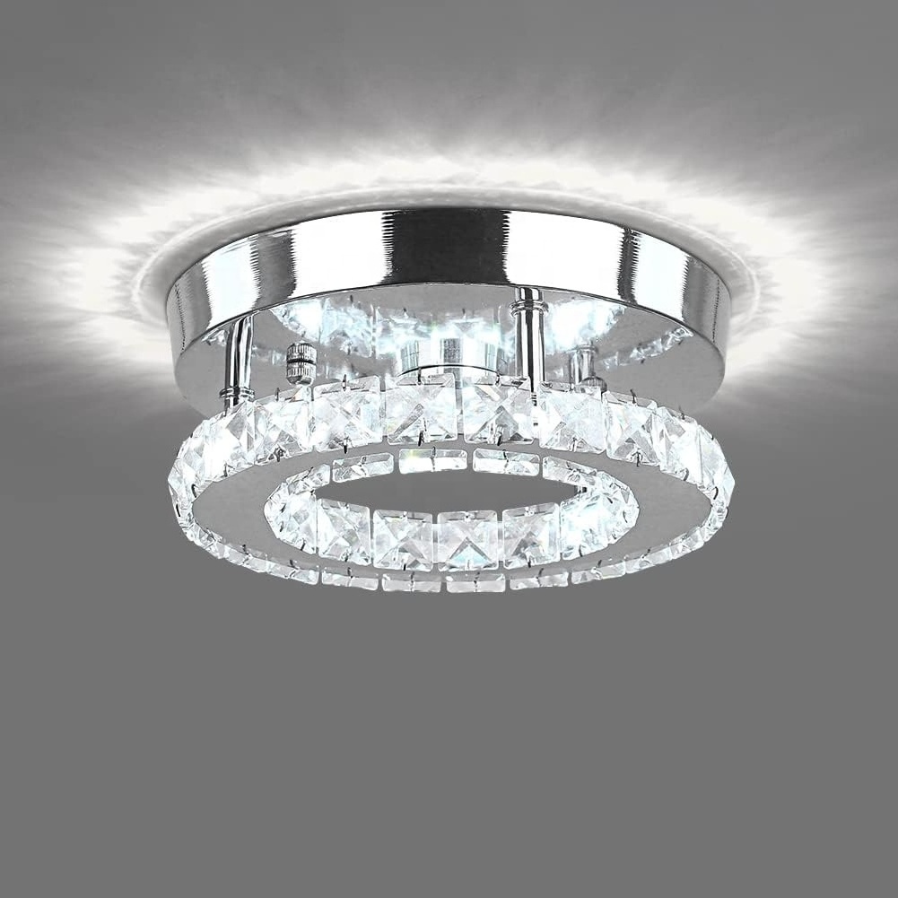 Woholitable Crystal Ceiling Light Small Chandeliers LED Semi Flush Modern Cold White Mini Light Fixture