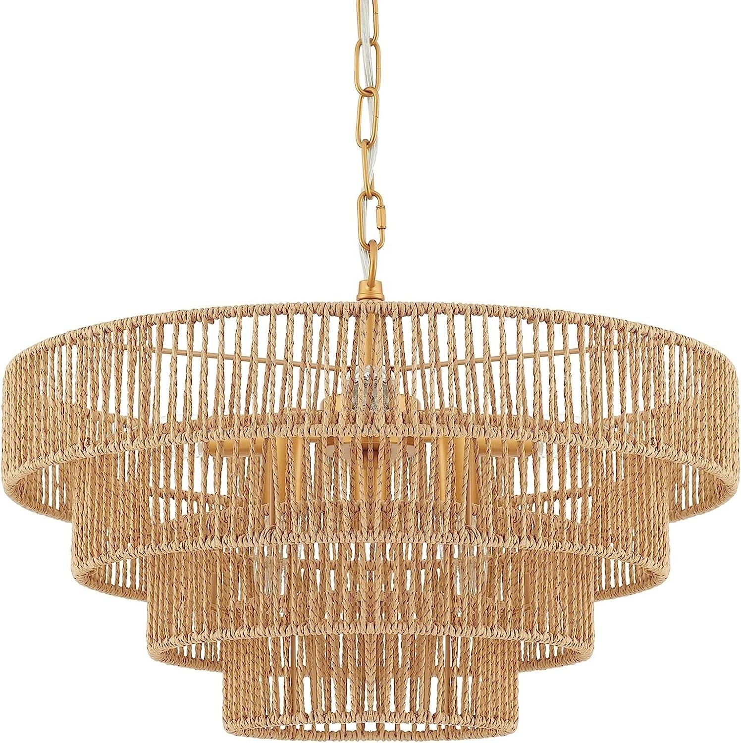 OPPstable 6-Lights Hand-Woven Rattan Pendant Light 4 Round Transitional Minimalist Boho Large Pendant Light