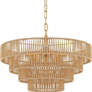 OPPstable 6-Lights Hand-Woven Rattan Pendant Light 4 Round Transitional Minimalist Boho Large Pendant Light