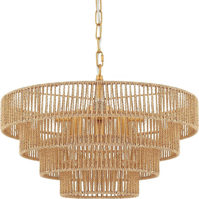 OPPstable 6-Lights Hand-Woven Rattan Pendant Light 4 Round Transitional Minimalist Boho Large Pendant Light