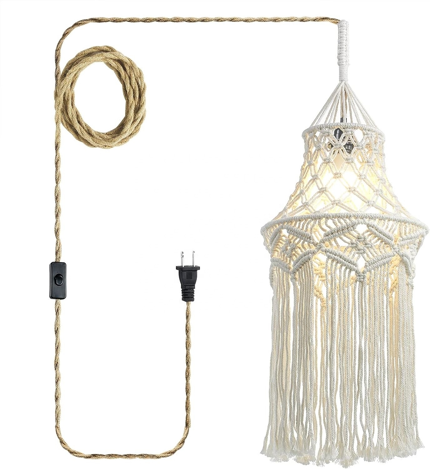 OPPstable Boho Lamp Plug in Pendant Light,Hanging Lamp with Handmade Macrame Lamp Shade