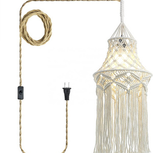 OPPstable Boho Lamp Plug in Pendant Light,Hanging Lamp with Handmade Macrame Lamp Shade