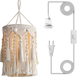 OPPstable Boho Lamp Shade,Boho Hanging Lamp Handmade Macrame Lamp Shade Plug in Pendant Light