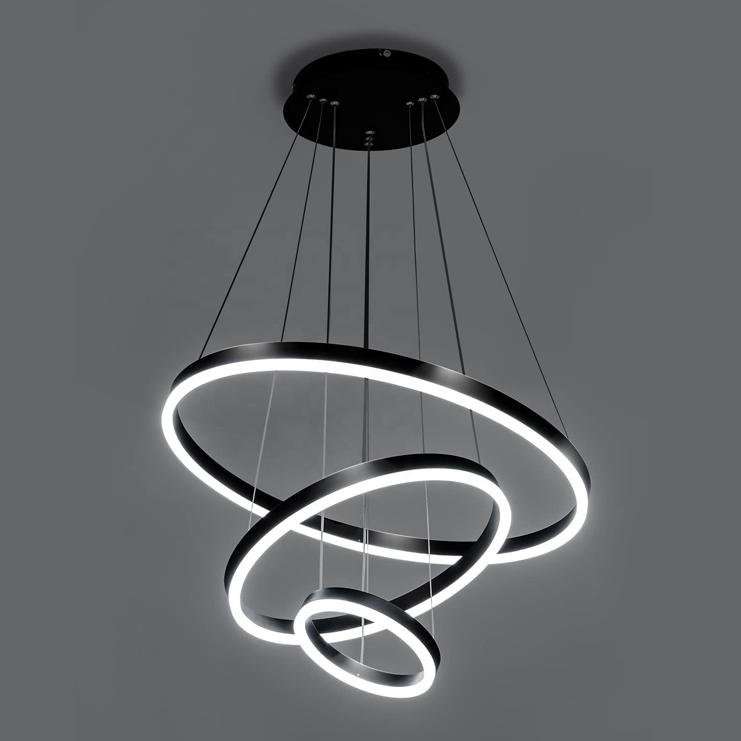 Woholitable Dimmable 3 Ring Pendant Light Dining Room 86W Black Modern Chandelier Lighting