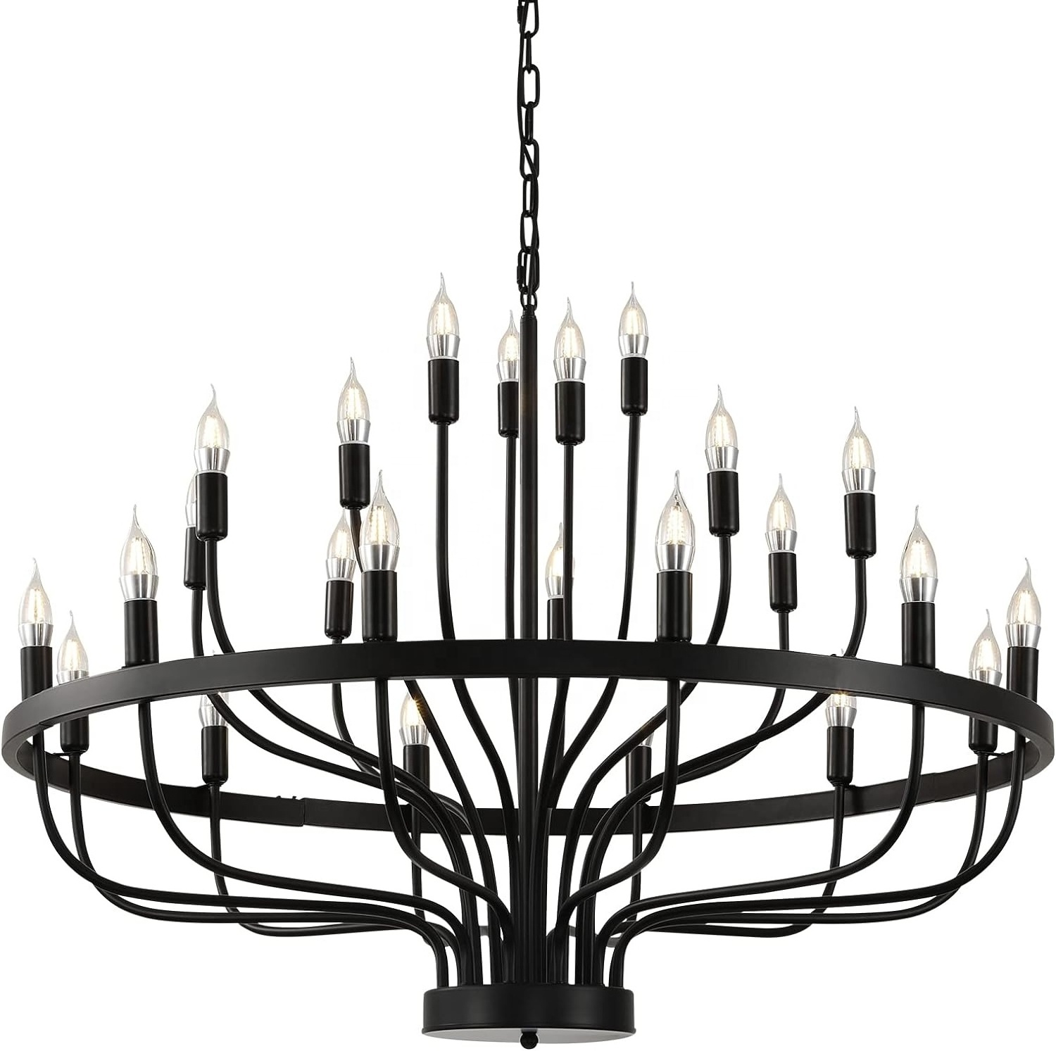 Woholitable luxury Wagon Wheel Chandelier 24 Light,Round Industrial Black Candle Chandeliers Light