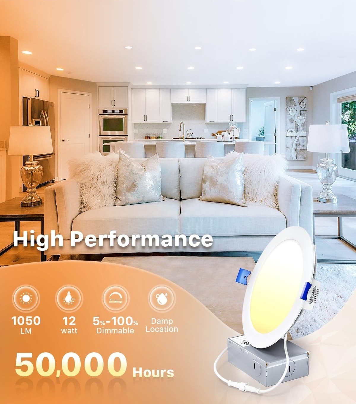 6 inch Recessed LED Ceiling  Shower Disc Light Canless Ultra Thin Downlight White