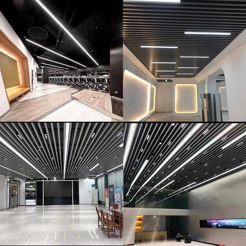 Custom led super bright office pendant light seamless splicing long strip light gym mall shop chandelier