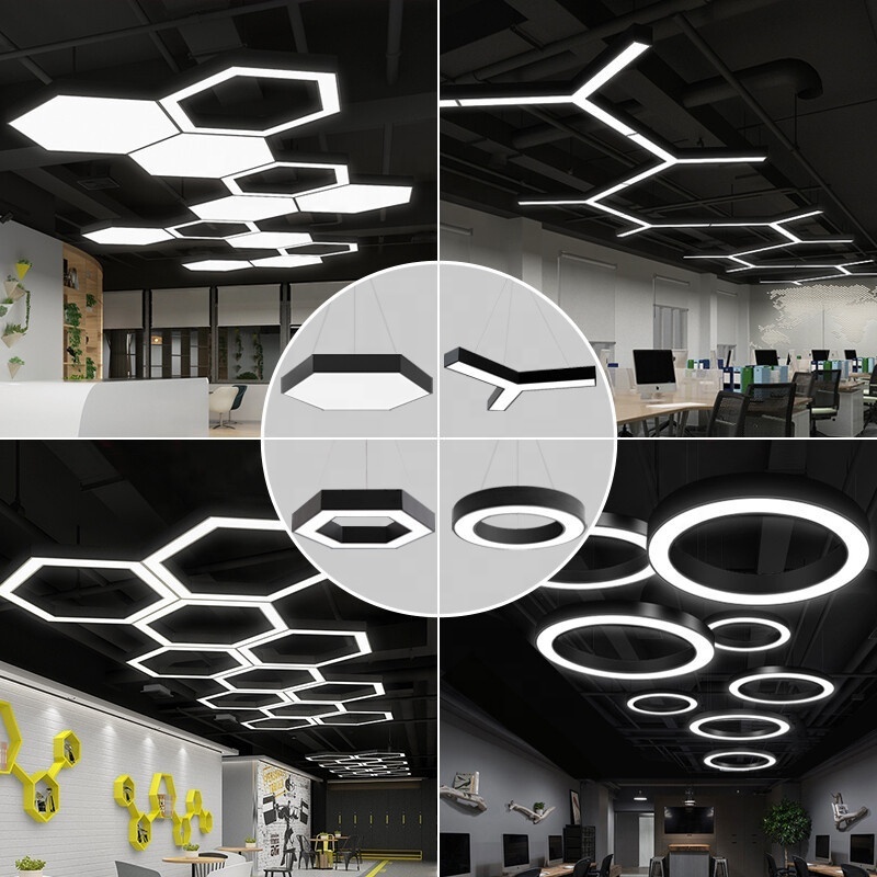 Custom led super bright office pendant light seamless splicing long strip light gym mall shop chandelier