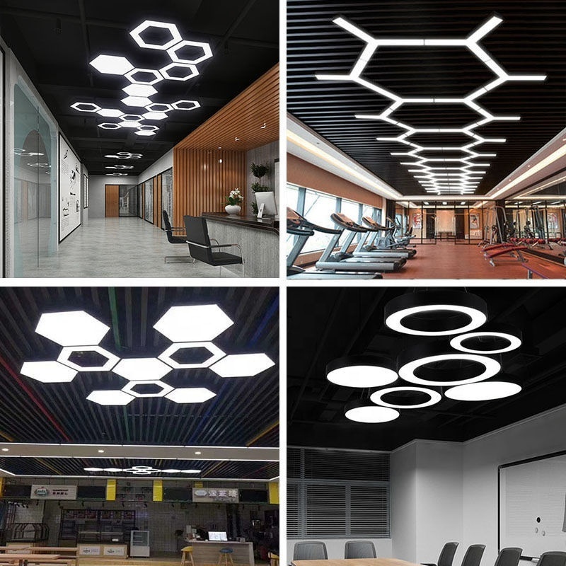 Custom led super bright office pendant light seamless splicing long strip light gym mall shop chandelier