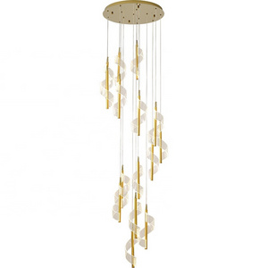 Modern Gold Chandelier,Pendant titanium gold stair chandelier Adjustable Height Hanging Ceiling Light Fixture