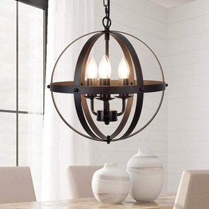 OPPstable vintage metal globe chandelier, black matte hanging entry hanging light -3 lights