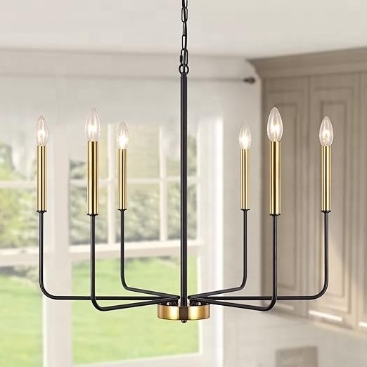 Modern black gold candle chandelier, indoor lighting 6 lights Metal candle suspended hanging lights