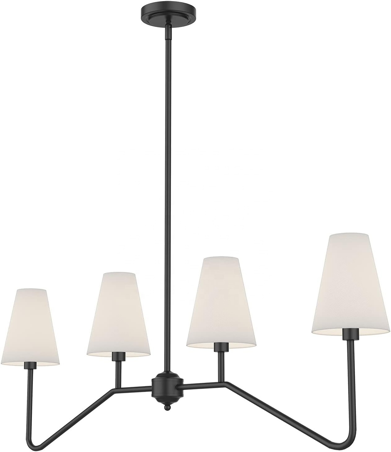 Classic Chandeliers Matt Black with White Linen Shades,Linear Kitchen Island Lighting Fixture