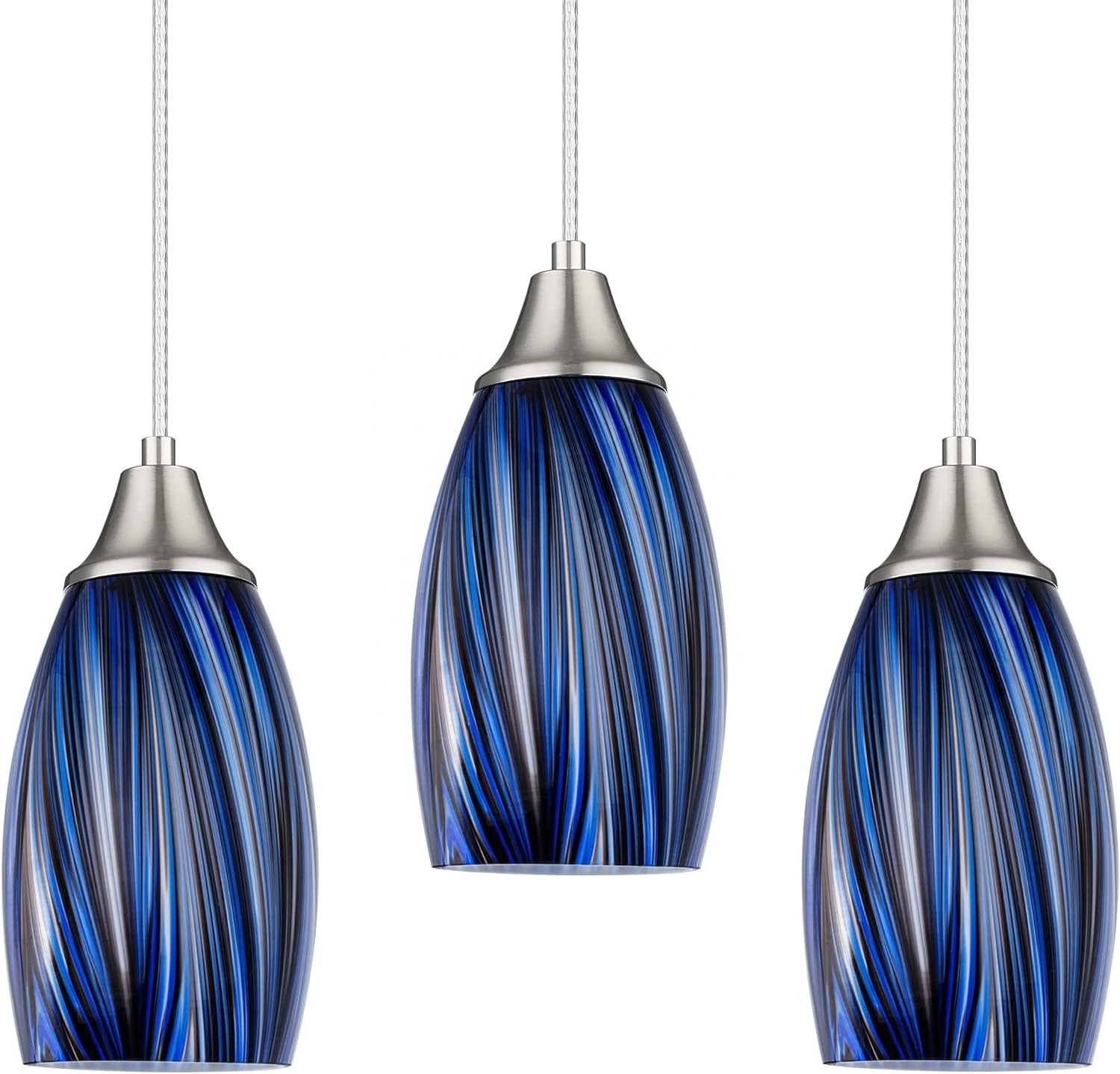 Woholitable Dark Blue Glass Mini Pendant Lights for Blown Art Glass Pendant Lighting Shade Brushed Nickel Finish