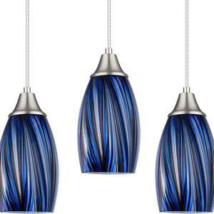 Woholitable Dark Blue Glass Mini Pendant Lights for Blown Art Glass Pendant Lighting Shade Brushed Nickel Finish