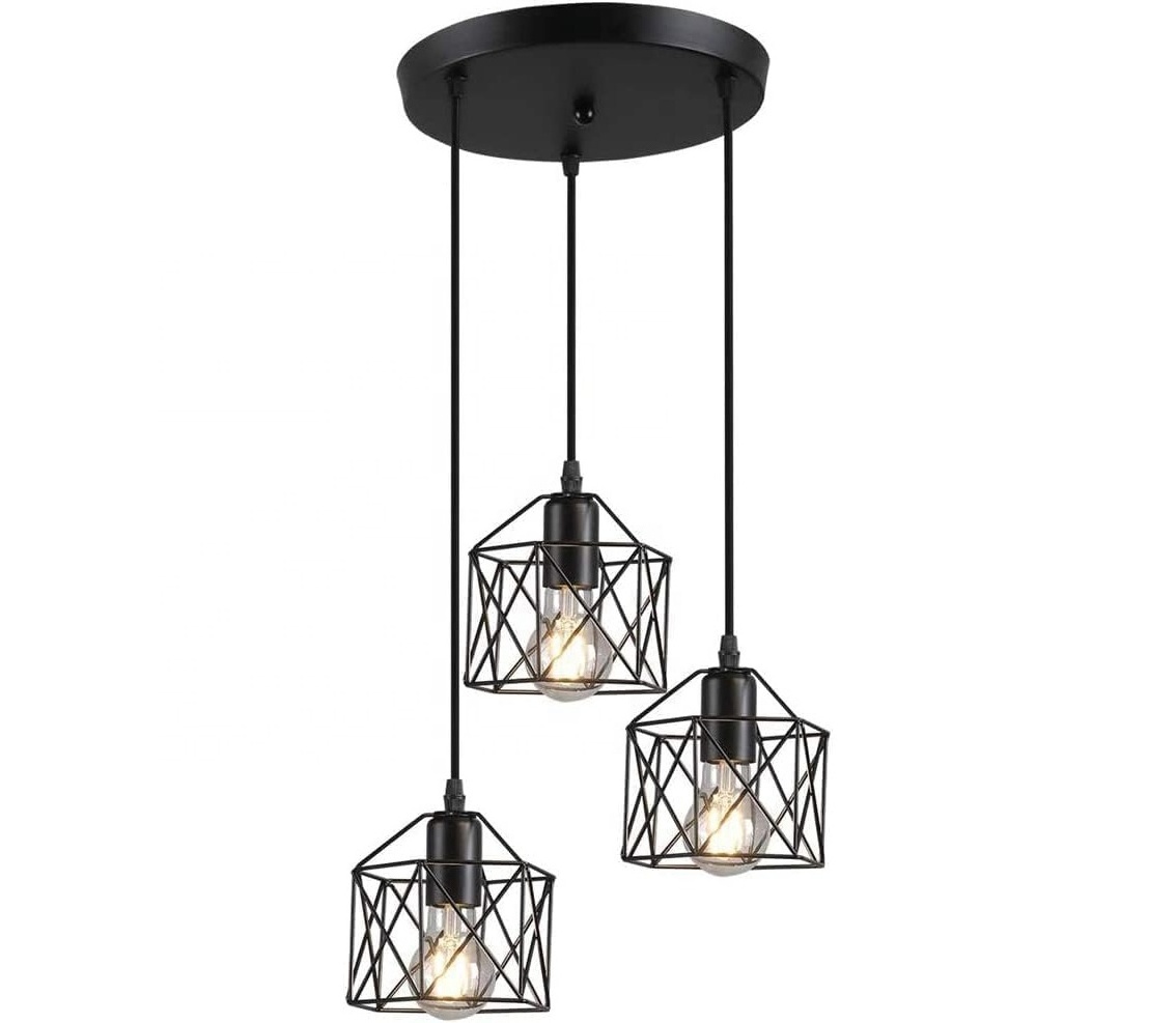 MEDISEN Morden black pendant lamp,Metal cage lighting farmhouse kitchen island pendant lights