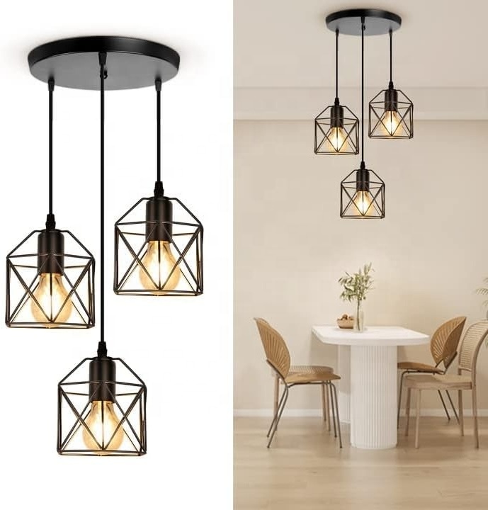 MEDISEN Morden black pendant lamp,Metal cage lighting farmhouse kitchen island pendant lights