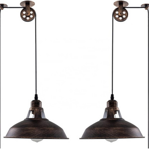 woholitable  Plug in Pendant Light Industrial Pulley Pendant Lamp E26 Vintage Hanging Light Fixture With Sink Aged Bronze