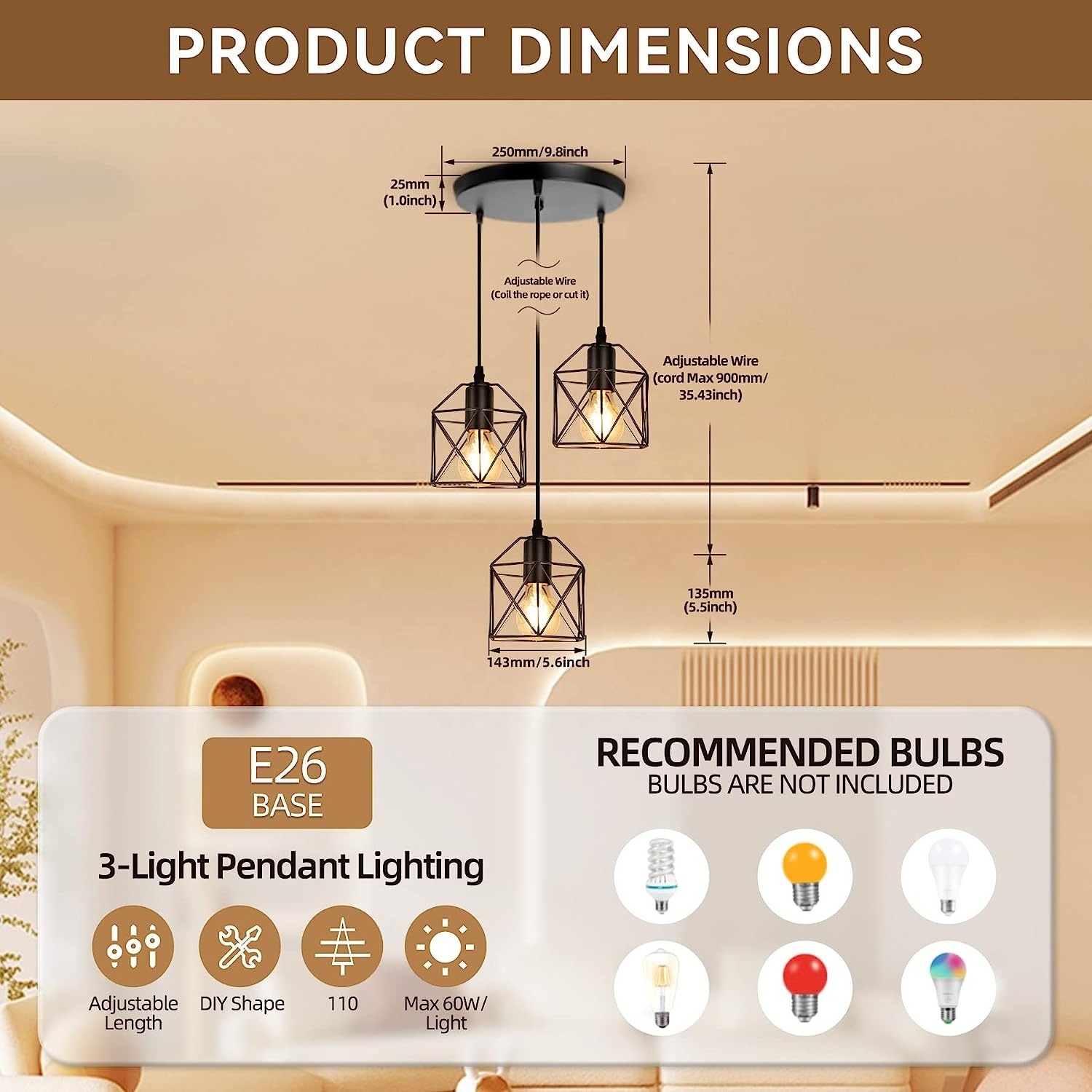 MEDISEN Morden black pendant lamp,Metal cage lighting farmhouse kitchen island pendant lights